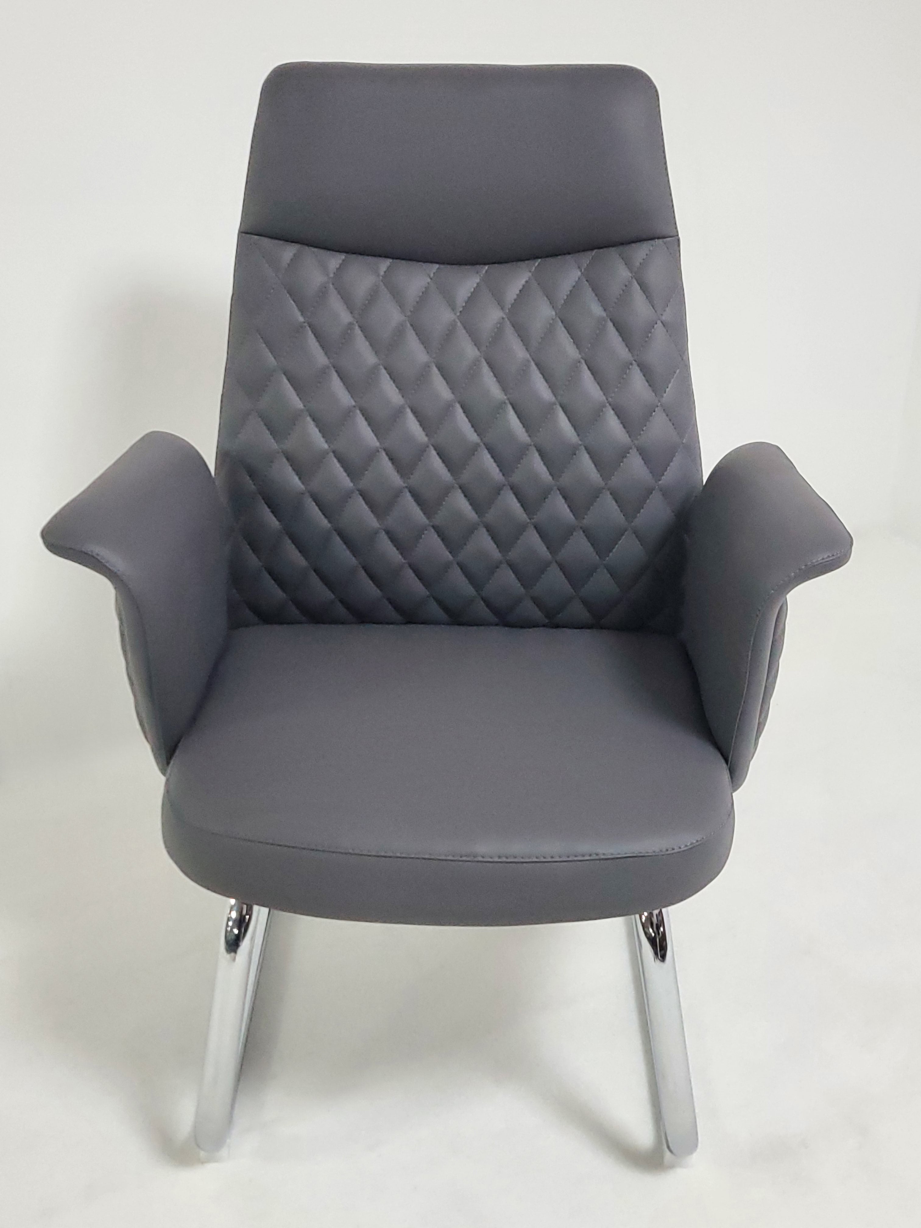Modern Grey Leather Meeting Room Chair with Winged Arm - DL2915C
